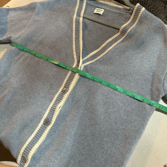 Aritzia Sunday Best Ellis Cardigan wool sweater blue white oversized Small prep - Picture 12 of 13
